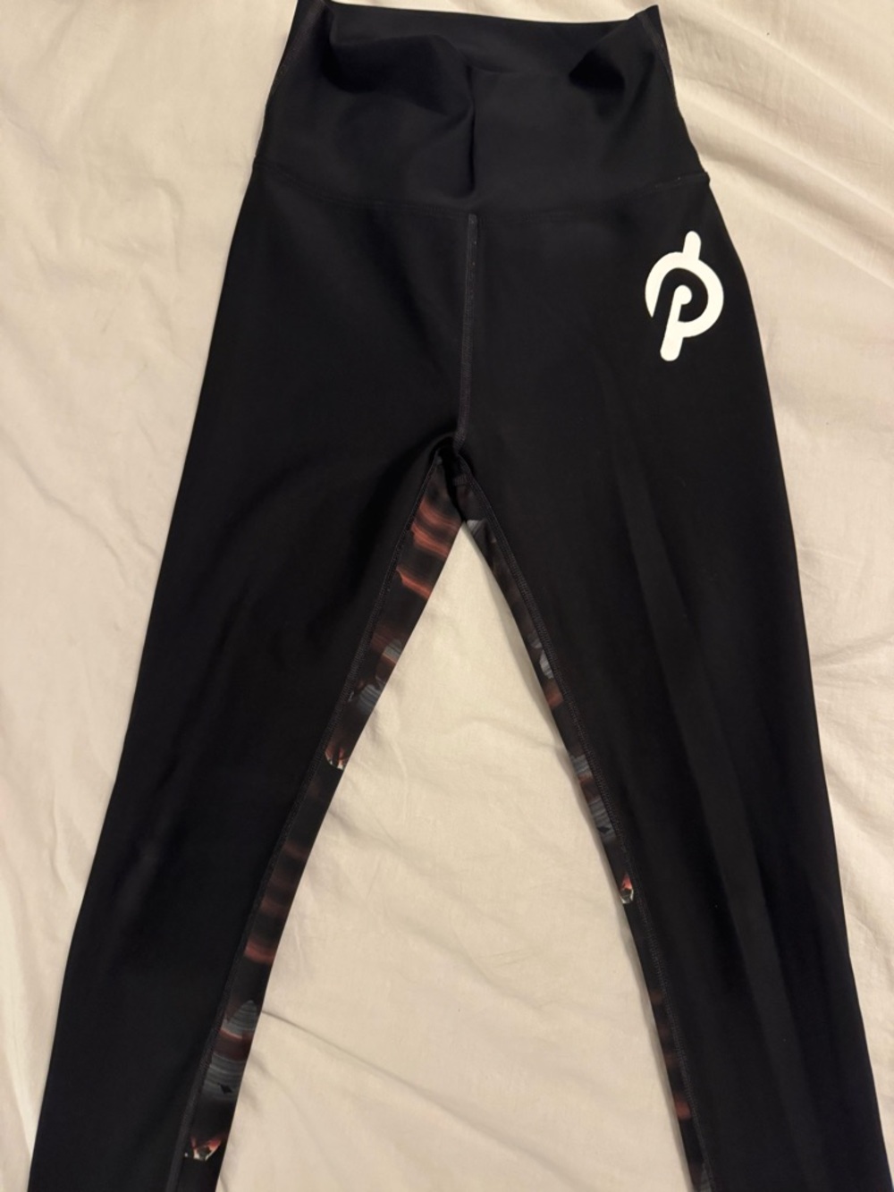 Peloton Black Leggings with Patterned Inner Panels